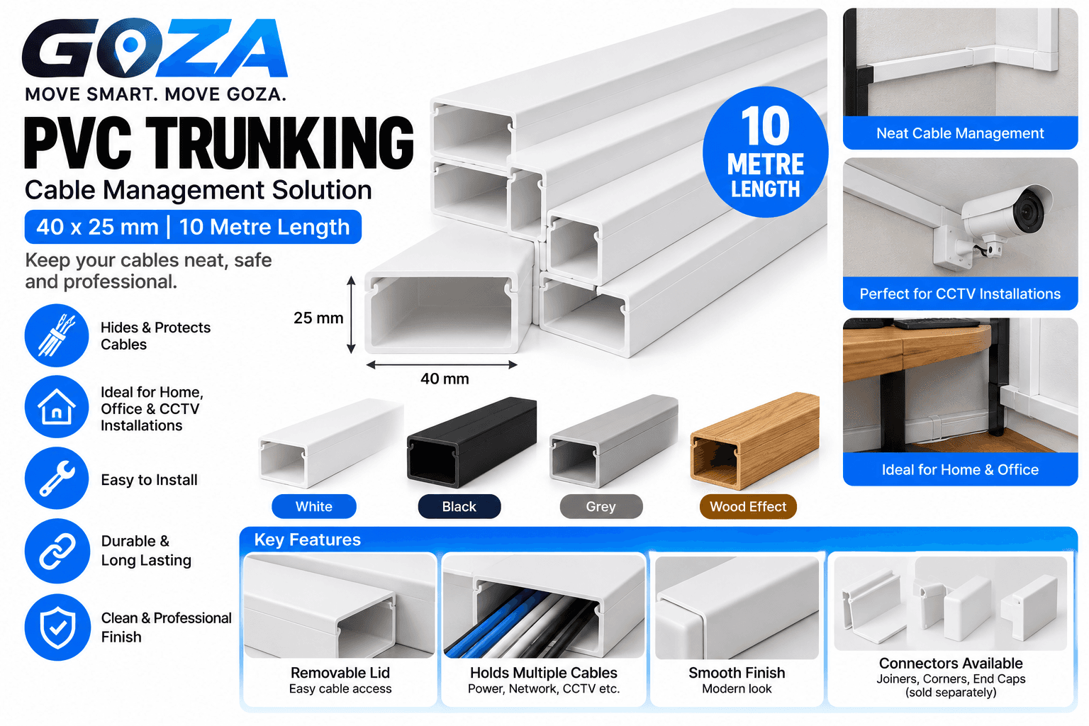 GOZA PVC Cable Trunking - 10m