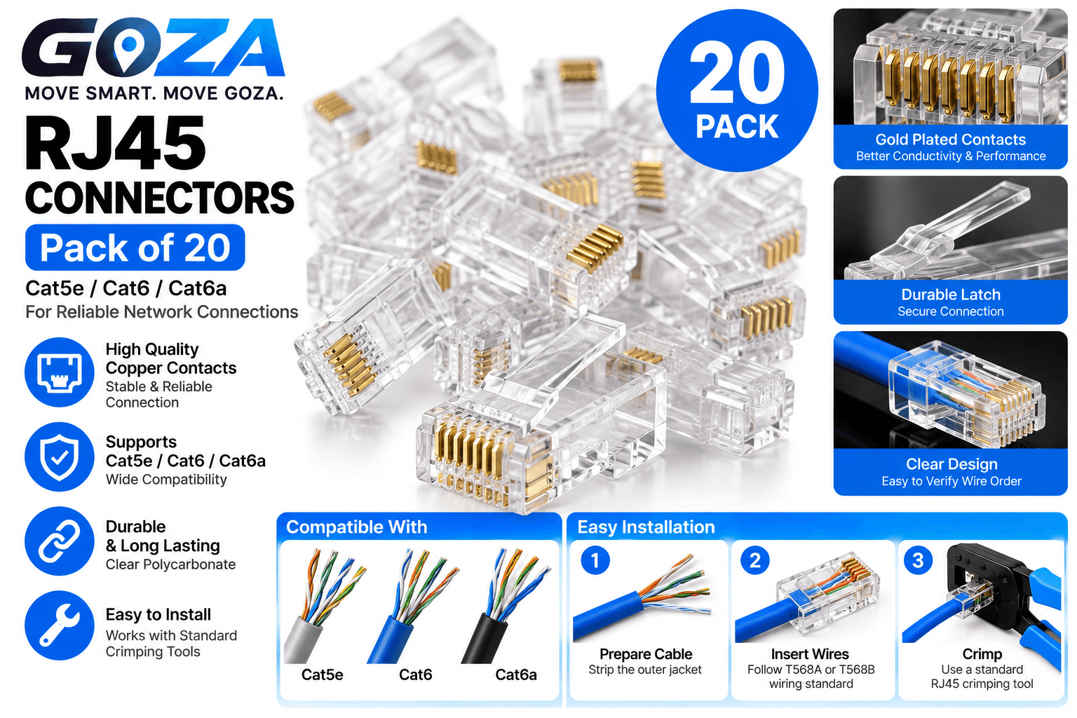 GOZA CAT6 RJ45 Connector Pack - 20