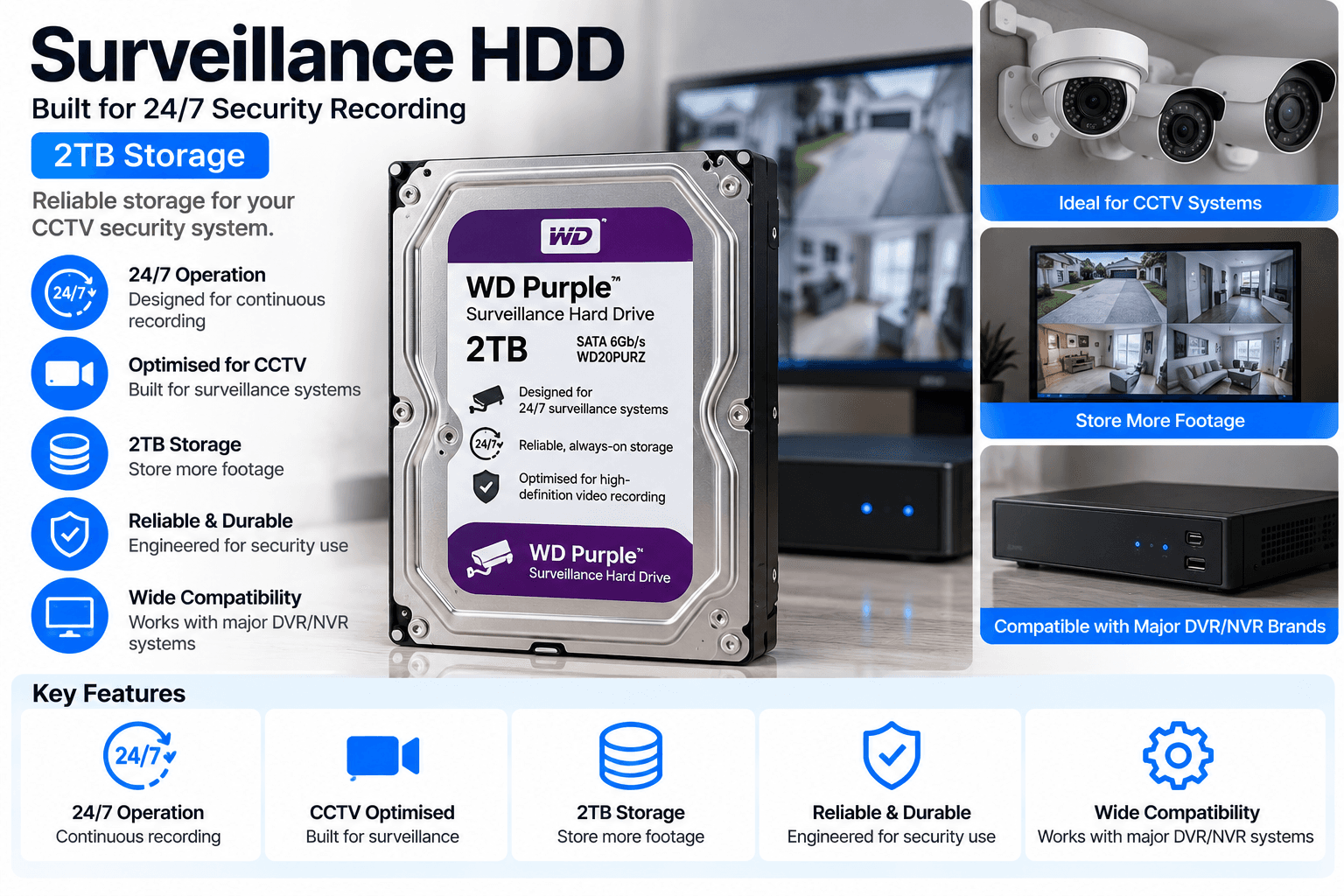 GOZA 2TB Surveillance Hard Drive